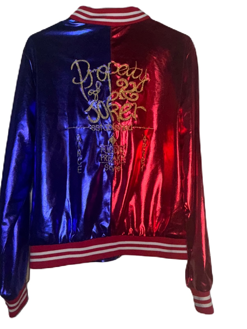 Harley Quinn Cosplay Metallic Blue Red & Gold Jacket Costume Women's XL